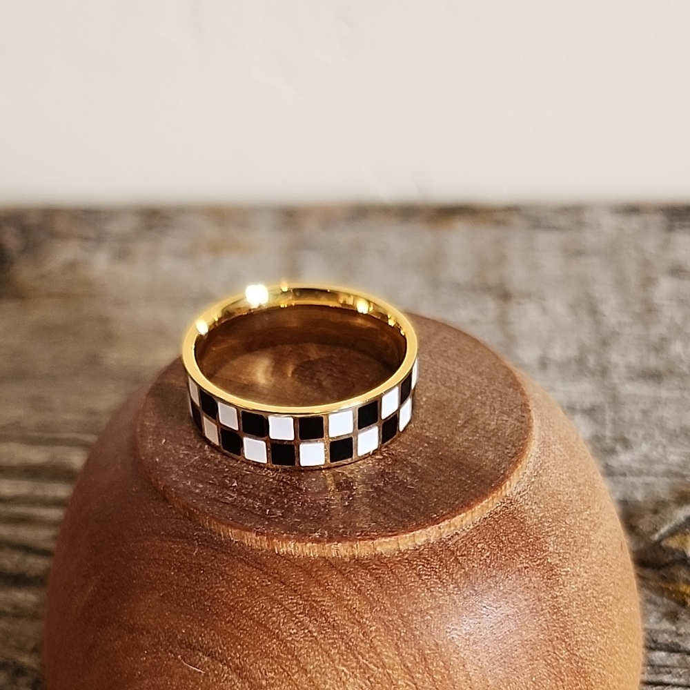 Gold and Black Checkered Ring